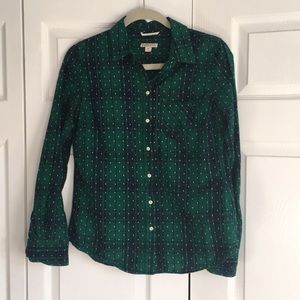 Merona (Target) green + navy blue plaid button up